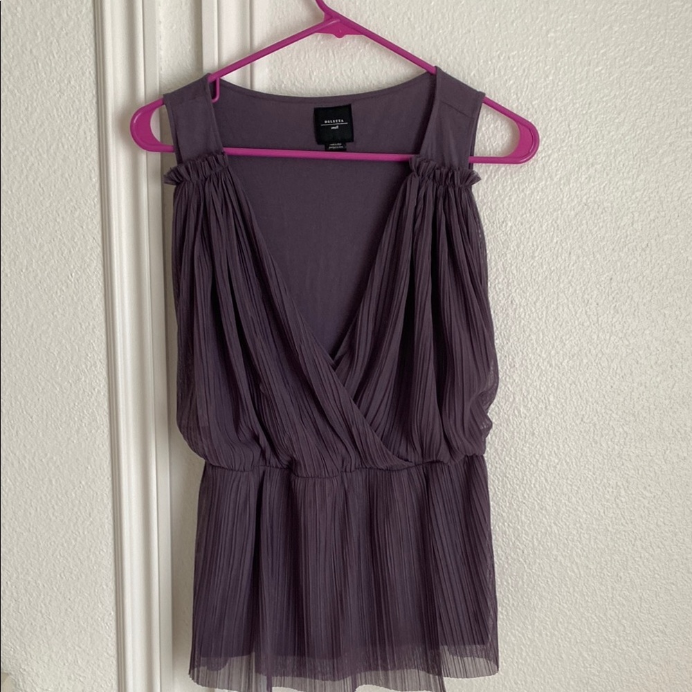 Ann Taylor Purple Pleated Wrap Blouse